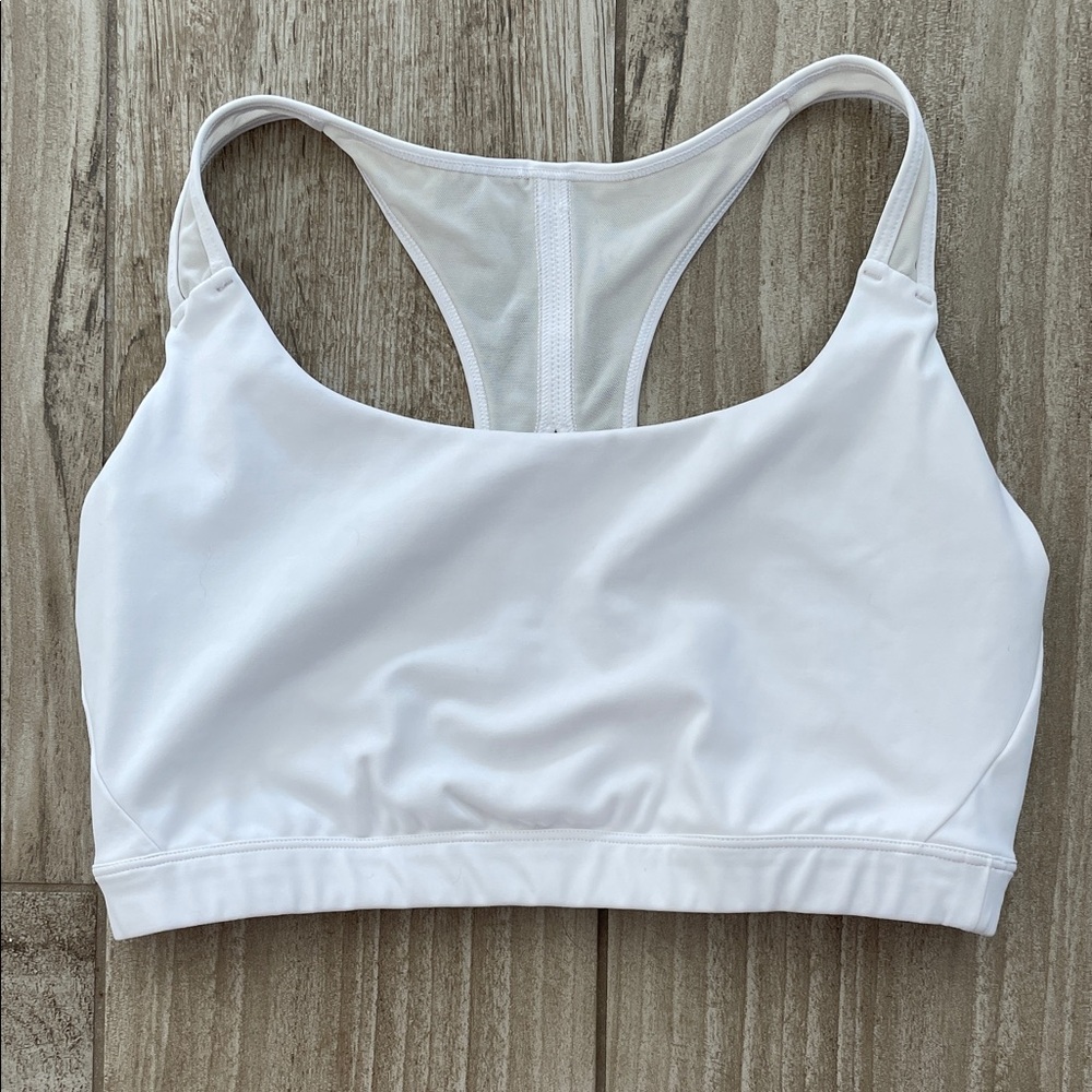 Athleta White Racerback Performance Sports Bra with Mesh Panel